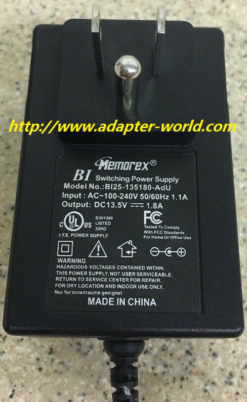 *100% Brand NEW* Memorex 13.5V BI BI25-135180-ADU AC Adapter Charger Fully Tested! Free shipping!
